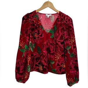 Maison d'Amelie Floral Velvet Long Balloon Sleeve Blouse NWT Size S